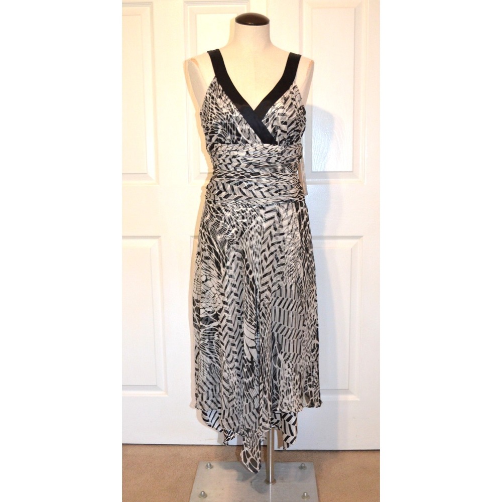 Donna Ricco Silk Black & White Snake Print VNeck Midi Dress Women's 10 Feminine